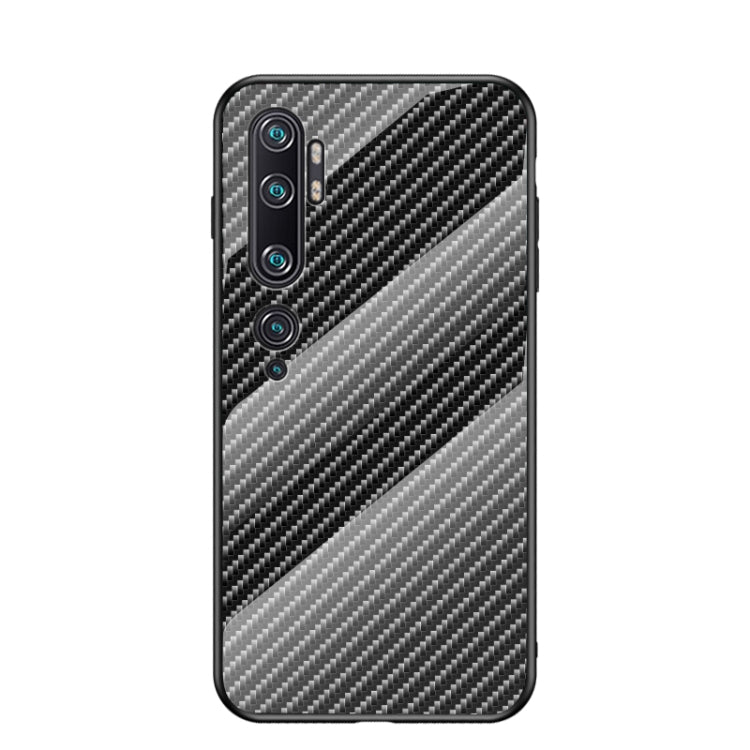 For Xiaomi Mi CC9 Pro Gradient Carbon Fiber Texture TPU Border Tempered Glass Case