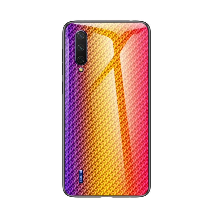 For Xiaomi Mi CC9 / Mi 9 Lite Gradient Carbon Fiber Texture TPU Border Tempered Glass Case