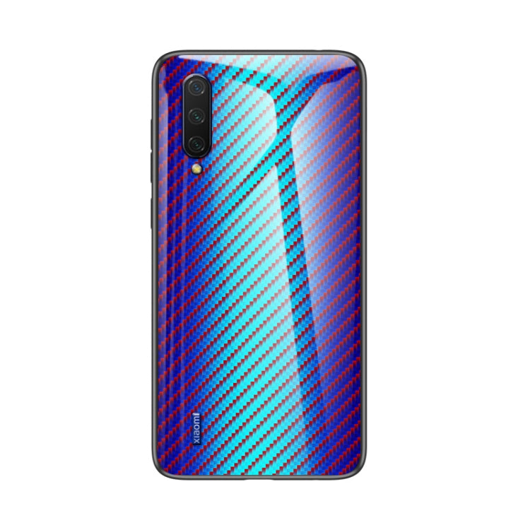 For Xiaomi Mi CC9 / Mi 9 Lite Gradient Carbon Fiber Texture TPU Border Tempered Glass Case