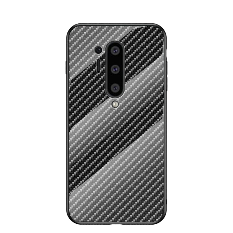 For OnePlus 8 Pro Gradient Carbon Fiber Texture TPU Border Tempered Glass Case