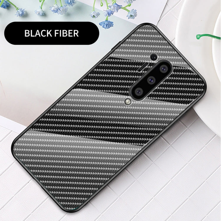 For OnePlus 8 Pro Gradient Carbon Fiber Texture TPU Border Tempered Glass Case