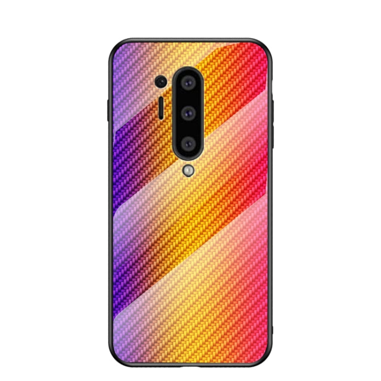 For OnePlus 8 Pro Gradient Carbon Fiber Texture TPU Border Tempered Glass Case