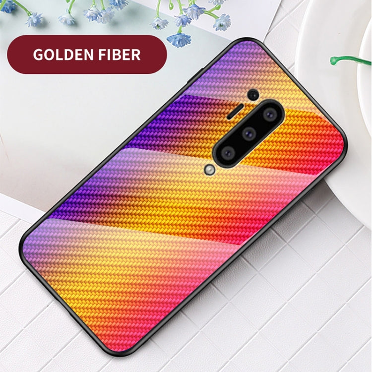 For OnePlus 8 Pro Gradient Carbon Fiber Texture TPU Border Tempered Glass Case