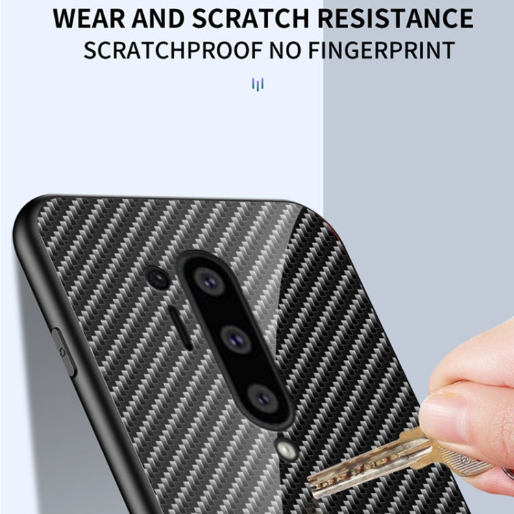 For OnePlus 8 Pro Gradient Carbon Fiber Texture TPU Border Tempered Glass Case