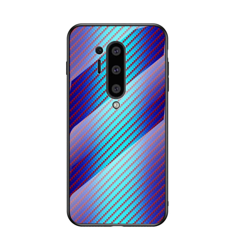 For OnePlus 8 Pro Gradient Carbon Fiber Texture TPU Border Tempered Glass Case