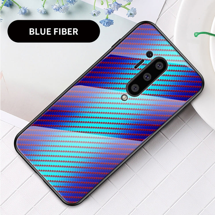 For OnePlus 8 Pro Gradient Carbon Fiber Texture TPU Border Tempered Glass Case