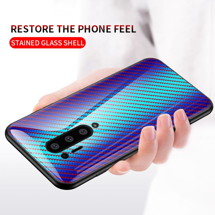 For OnePlus 8 Pro Gradient Carbon Fiber Texture TPU Border Tempered Glass Case