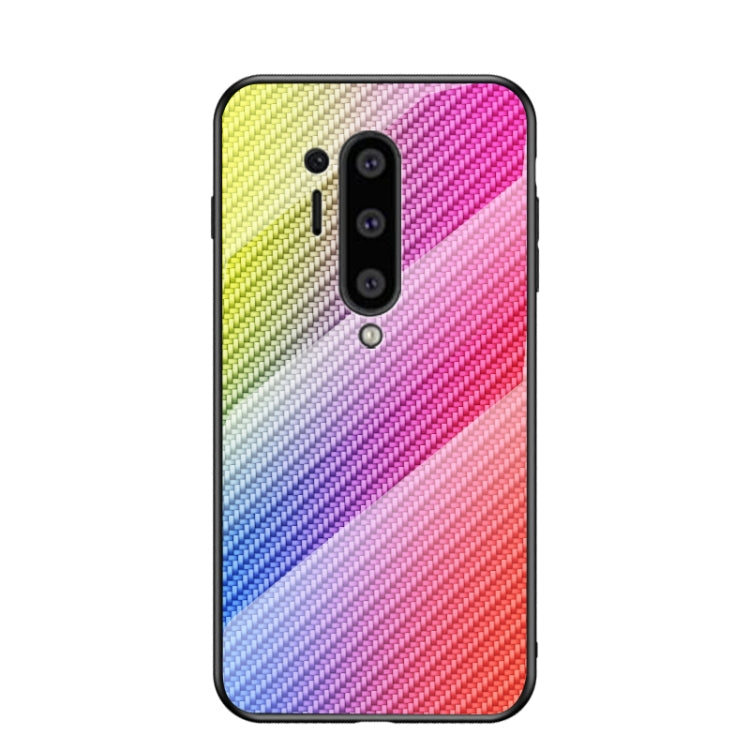 For OnePlus 8 Pro Gradient Carbon Fiber Texture TPU Border Tempered Glass Case