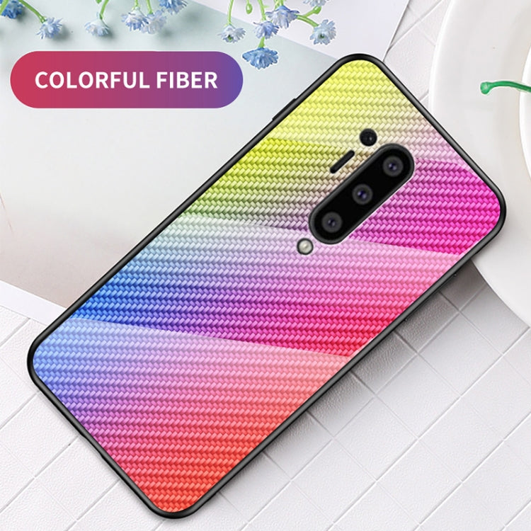 For OnePlus 8 Pro Gradient Carbon Fiber Texture TPU Border Tempered Glass Case