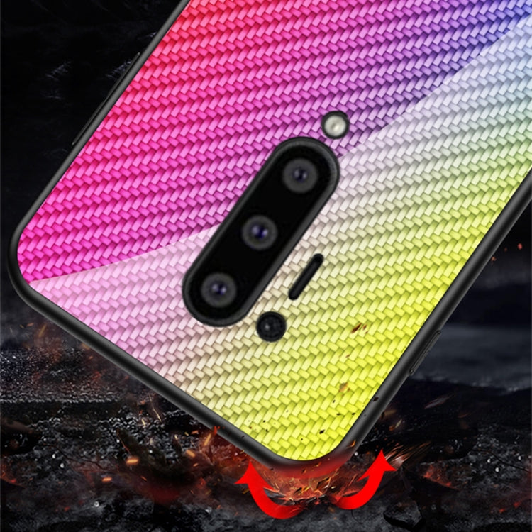 For OnePlus 8 Pro Gradient Carbon Fiber Texture TPU Border Tempered Glass Case