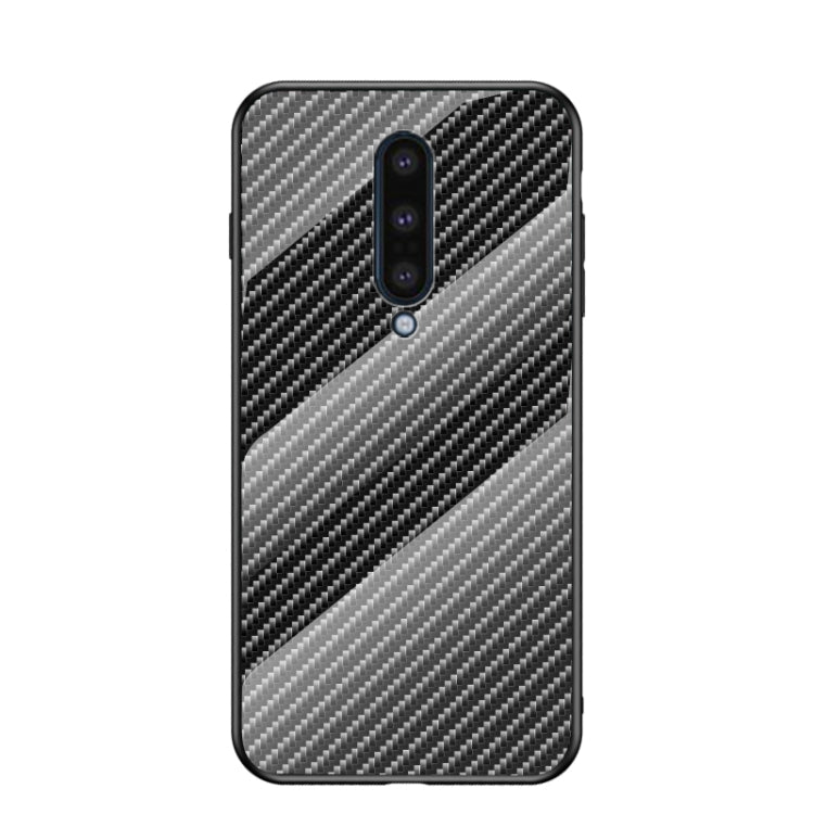 For OnePlus 8 Gradient Carbon Fiber Texture TPU Border Tempered Glass Case