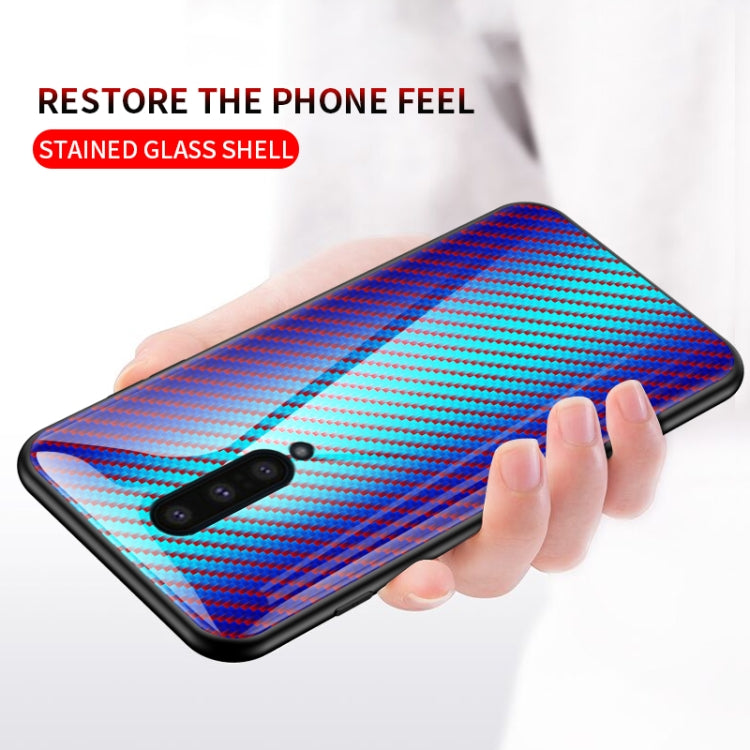 For OnePlus 8 Gradient Carbon Fiber Texture TPU Border Tempered Glass Case