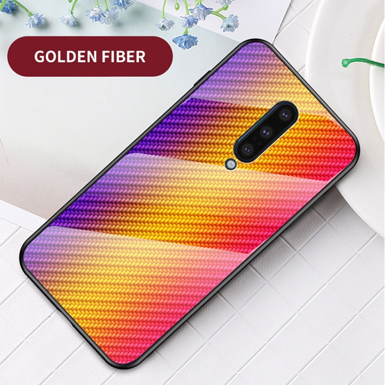 For OnePlus 8 Gradient Carbon Fiber Texture TPU Border Tempered Glass Case