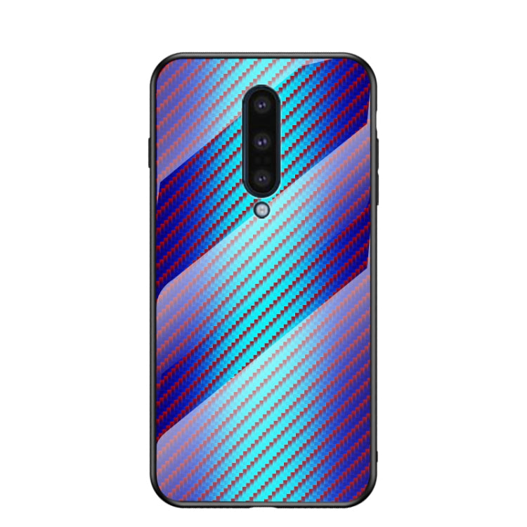 For OnePlus 8 Gradient Carbon Fiber Texture TPU Border Tempered Glass Case