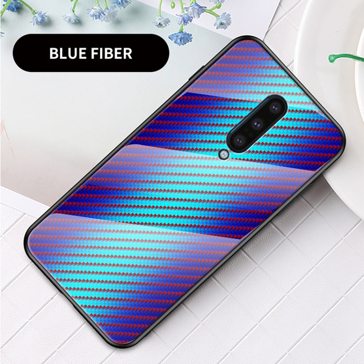 For OnePlus 8 Gradient Carbon Fiber Texture TPU Border Tempered Glass Case