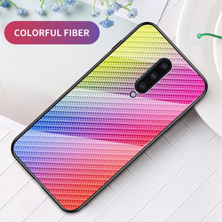 For OnePlus 8 Gradient Carbon Fiber Texture TPU Border Tempered Glass Case