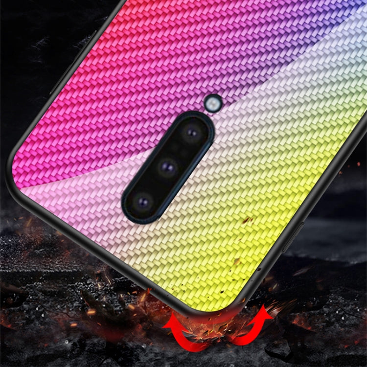 For OnePlus 8 Gradient Carbon Fiber Texture TPU Border Tempered Glass Case
