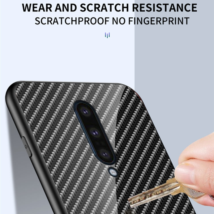 For OnePlus 8 Gradient Carbon Fiber Texture TPU Border Tempered Glass Case