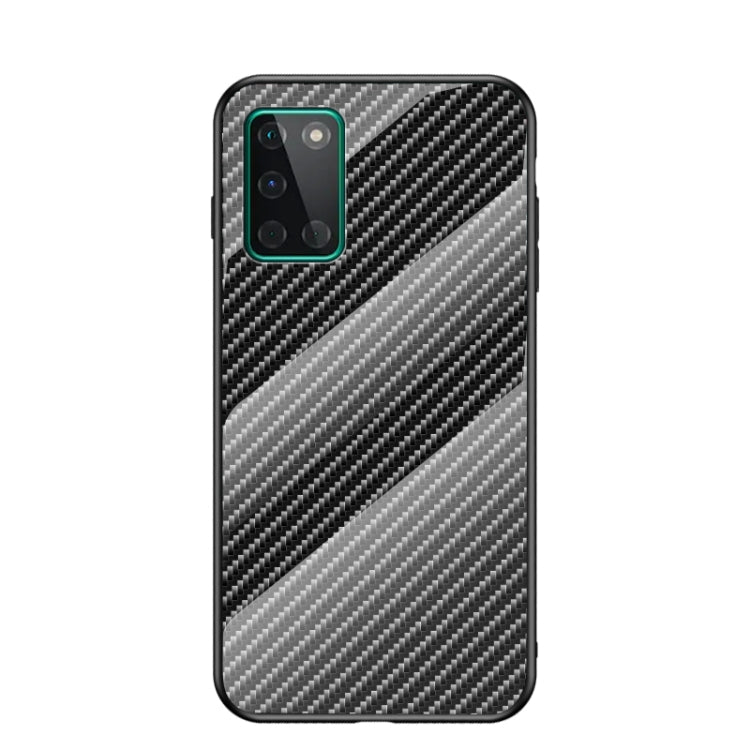For OnePlus 8T Gradient Carbon Fiber Texture TPU Border Tempered Glass Case