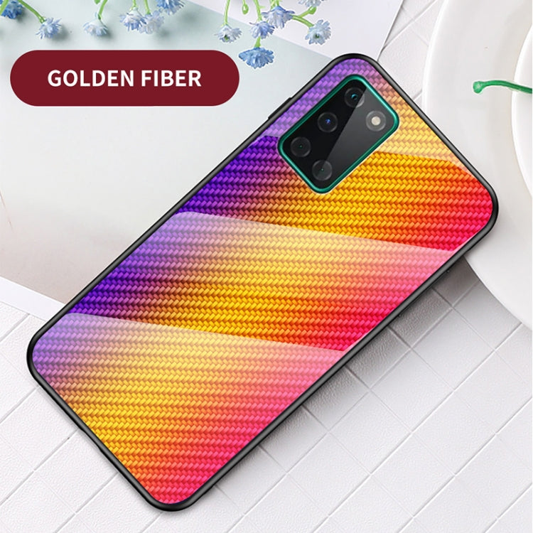 For OnePlus 8T Gradient Carbon Fiber Texture TPU Border Tempered Glass Case