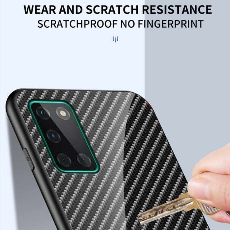 For OnePlus 8T Gradient Carbon Fiber Texture TPU Border Tempered Glass Case