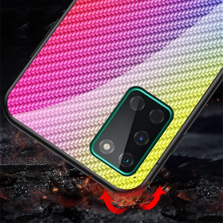 For OnePlus 8T Gradient Carbon Fiber Texture TPU Border Tempered Glass Case