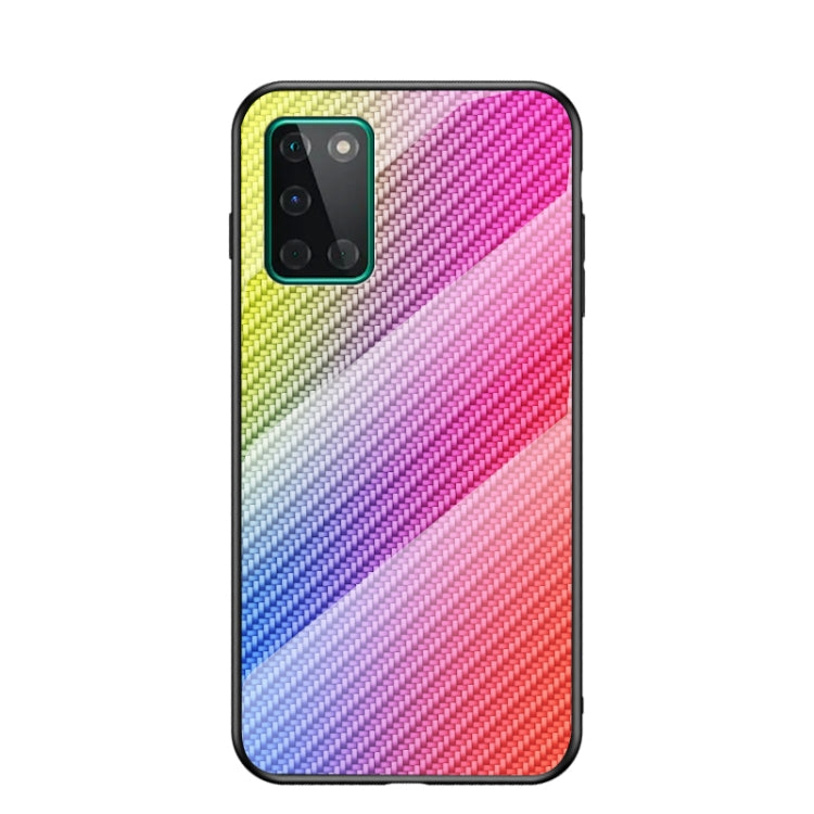 For OnePlus 8T Gradient Carbon Fiber Texture TPU Border Tempered Glass Case