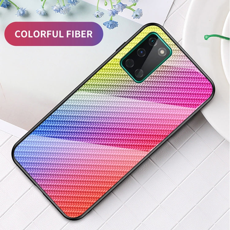 For OnePlus 8T Gradient Carbon Fiber Texture TPU Border Tempered Glass Case