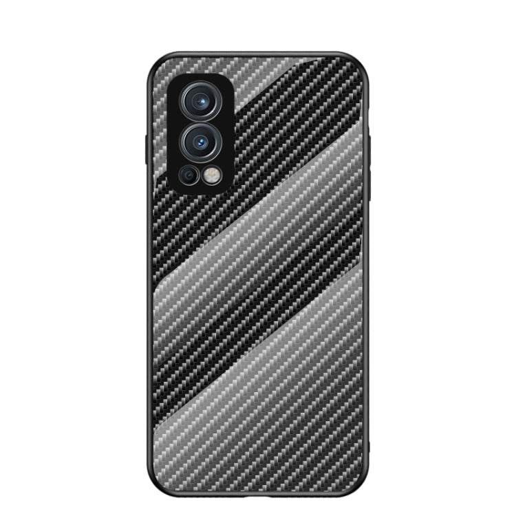 For OnePlus Nord 2 5G Gradient Carbon Fiber Texture TPU Border Tempered Glass Case
