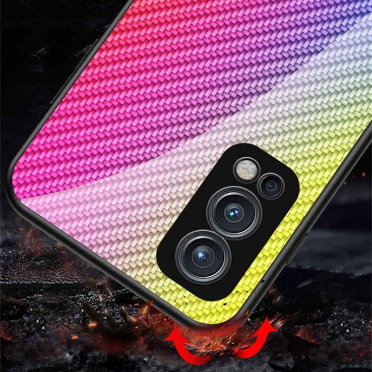 For OnePlus Nord 2 5G Gradient Carbon Fiber Texture TPU Border Tempered Glass Case