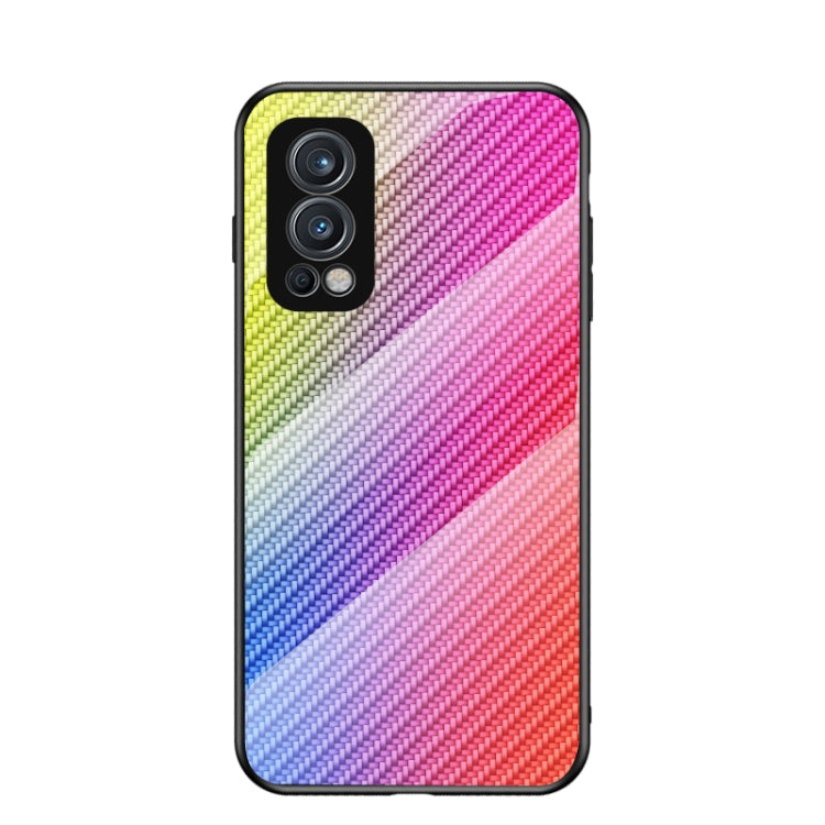 For OnePlus Nord 2 5G Gradient Carbon Fiber Texture TPU Border Tempered Glass Case