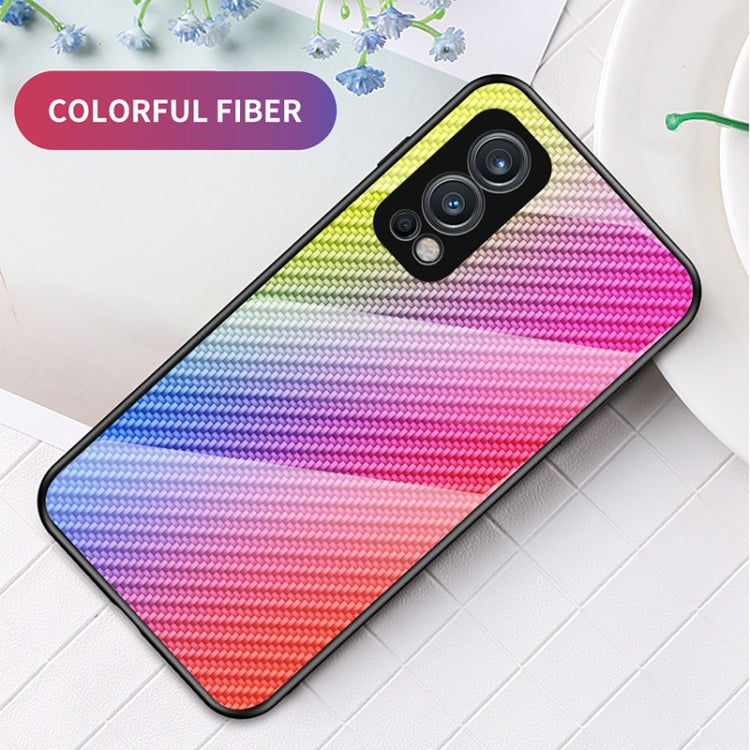 For OnePlus Nord 2 5G Gradient Carbon Fiber Texture TPU Border Tempered Glass Case