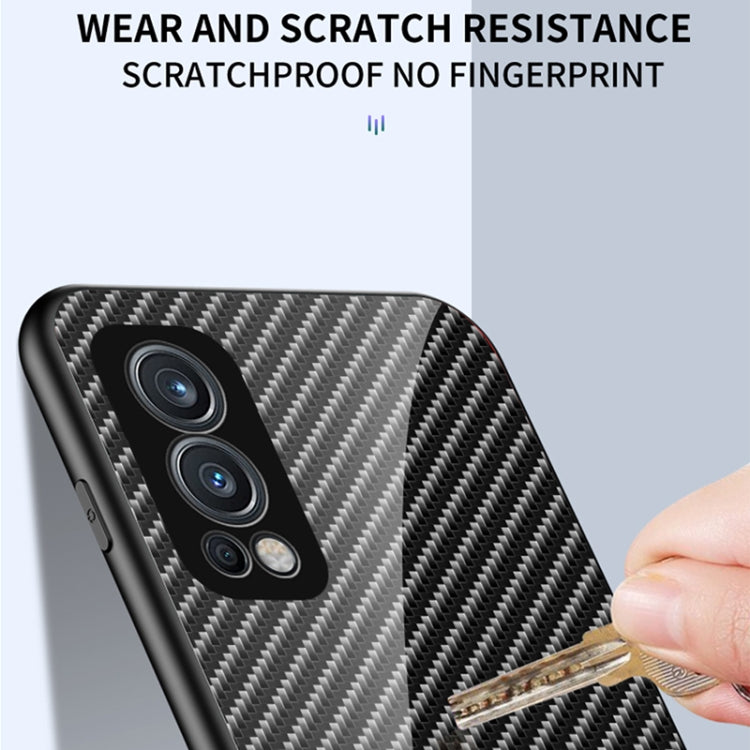 For OnePlus Nord 2 5G Gradient Carbon Fiber Texture TPU Border Tempered Glass Case