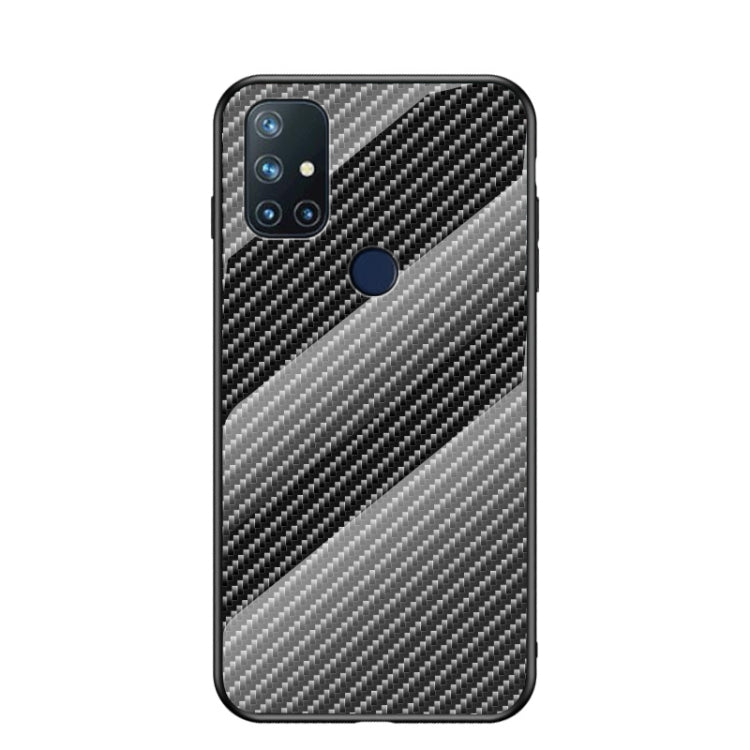 For OnePlus N10 5G Gradient Carbon Fiber Texture TPU Border Tempered Glass Case