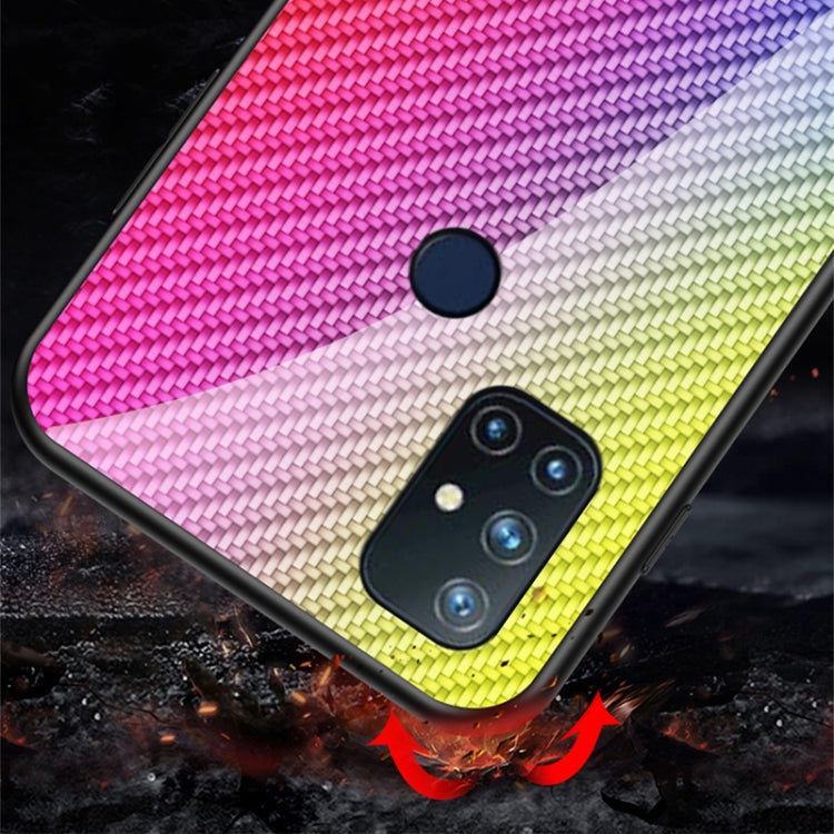 For OnePlus N10 5G Gradient Carbon Fiber Texture TPU Border Tempered Glass Case