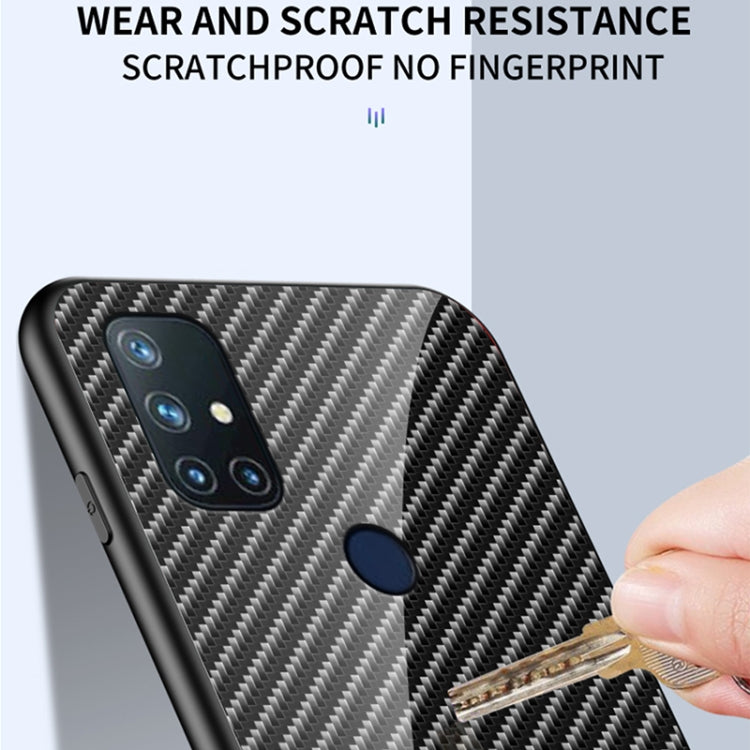 For OnePlus N10 5G Gradient Carbon Fiber Texture TPU Border Tempered Glass Case