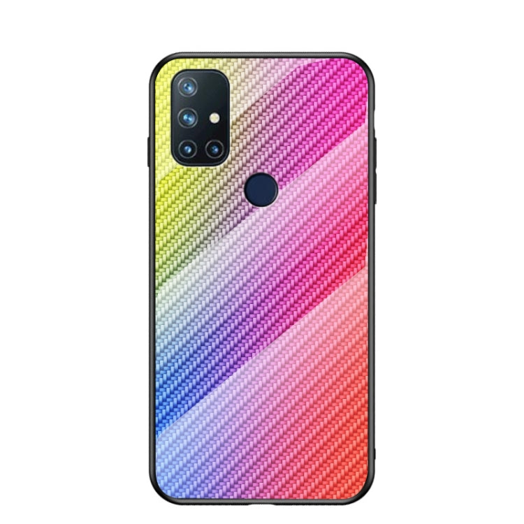 For OnePlus N10 5G Gradient Carbon Fiber Texture TPU Border Tempered Glass Case