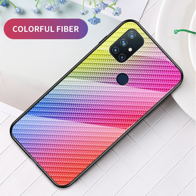 For OnePlus N10 5G Gradient Carbon Fiber Texture TPU Border Tempered Glass Case