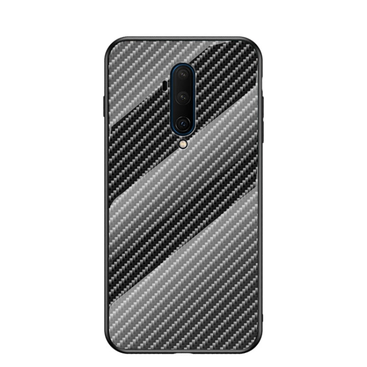 For OnePlus 7T Pro Gradient Carbon Fiber Texture TPU Border Tempered Glass Case