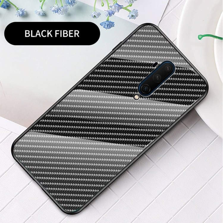 For OnePlus 7T Pro Gradient Carbon Fiber Texture TPU Border Tempered Glass Case