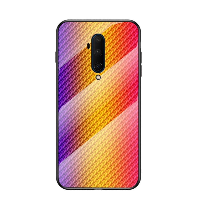 For OnePlus 7T Pro Gradient Carbon Fiber Texture TPU Border Tempered Glass Case