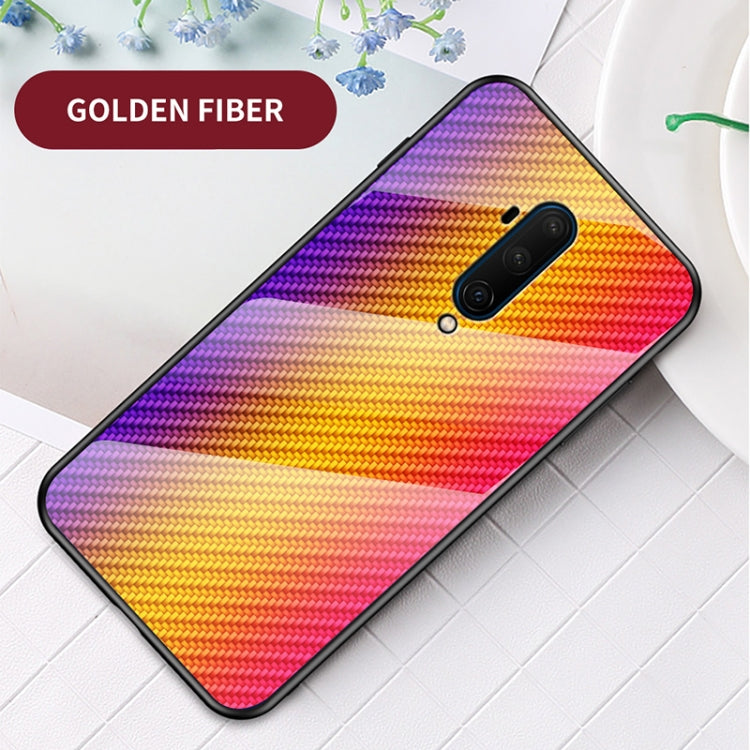 For OnePlus 7T Pro Gradient Carbon Fiber Texture TPU Border Tempered Glass Case