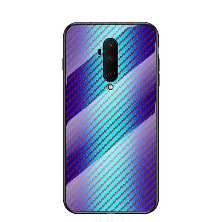 For OnePlus 7T Pro Gradient Carbon Fiber Texture TPU Border Tempered Glass Case