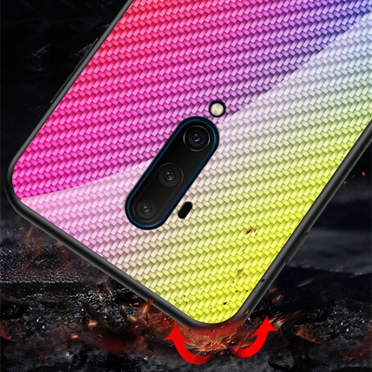 For OnePlus 7T Pro Gradient Carbon Fiber Texture TPU Border Tempered Glass Case