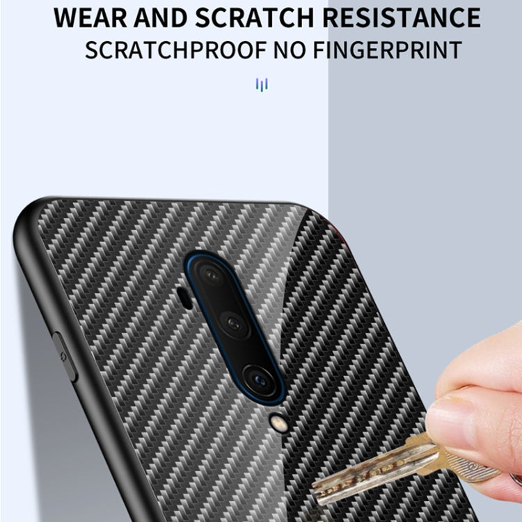 For OnePlus 7T Pro Gradient Carbon Fiber Texture TPU Border Tempered Glass Case