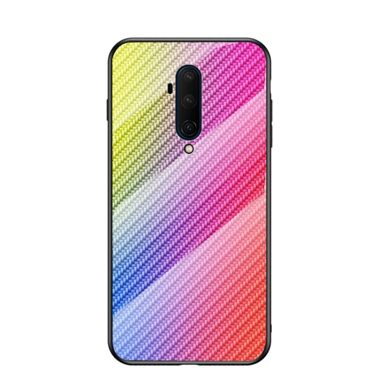 For OnePlus 7T Pro Gradient Carbon Fiber Texture TPU Border Tempered Glass Case