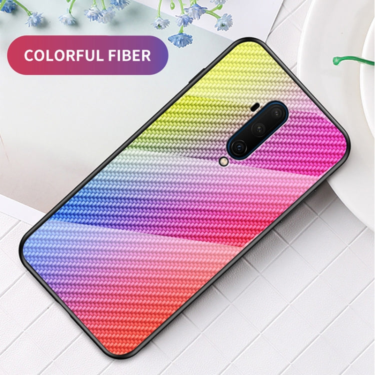 For OnePlus 7T Pro Gradient Carbon Fiber Texture TPU Border Tempered Glass Case