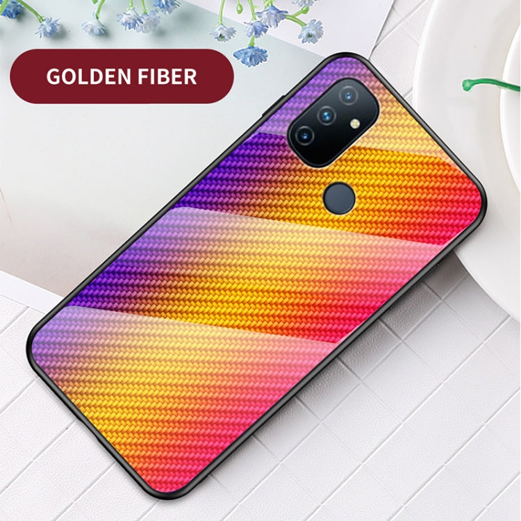 For OnePlus N100 5G Gradient Carbon Fiber Texture TPU Border Tempered Glass Case