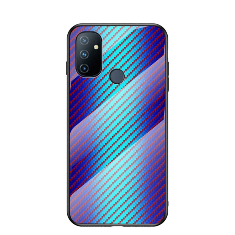 For OnePlus N100 5G Gradient Carbon Fiber Texture TPU Border Tempered Glass Case