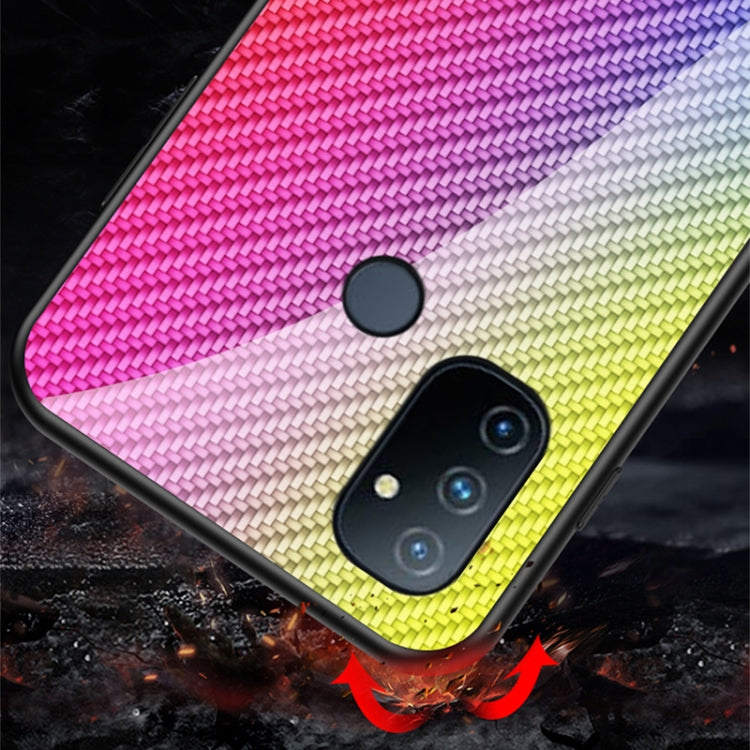 For OnePlus N100 5G Gradient Carbon Fiber Texture TPU Border Tempered Glass Case